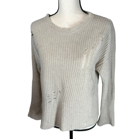 Autumn Cashmere Sweaters - Autumn Cashmere Beige Cashmere‎ Distressed Crew Neck Sweater Medium